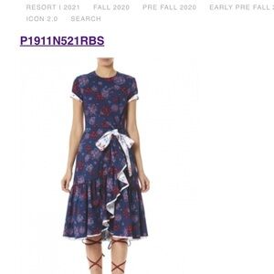 Carolina Herrera Multicolored Short Sleeve Faux wrap Gathered Dress